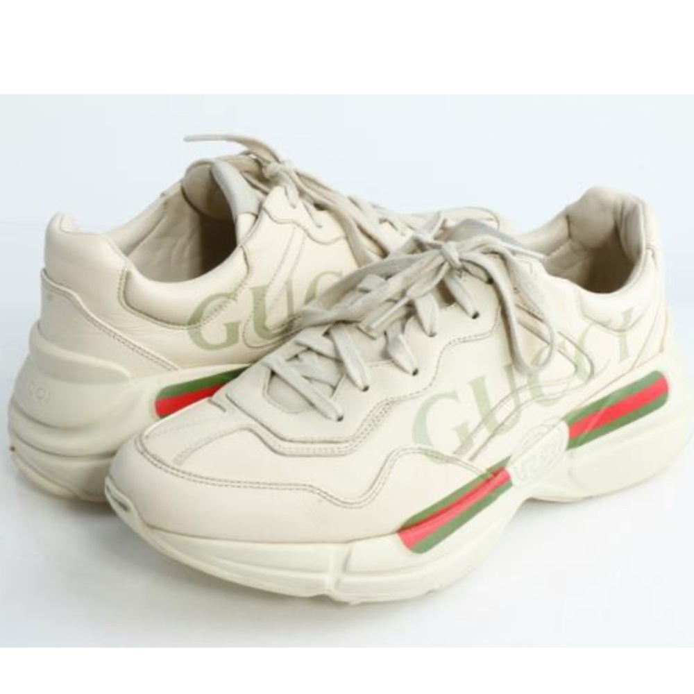 Gucci Rhyton Logo Leather Sneakers men 7 EUC - Picture 2 of 12